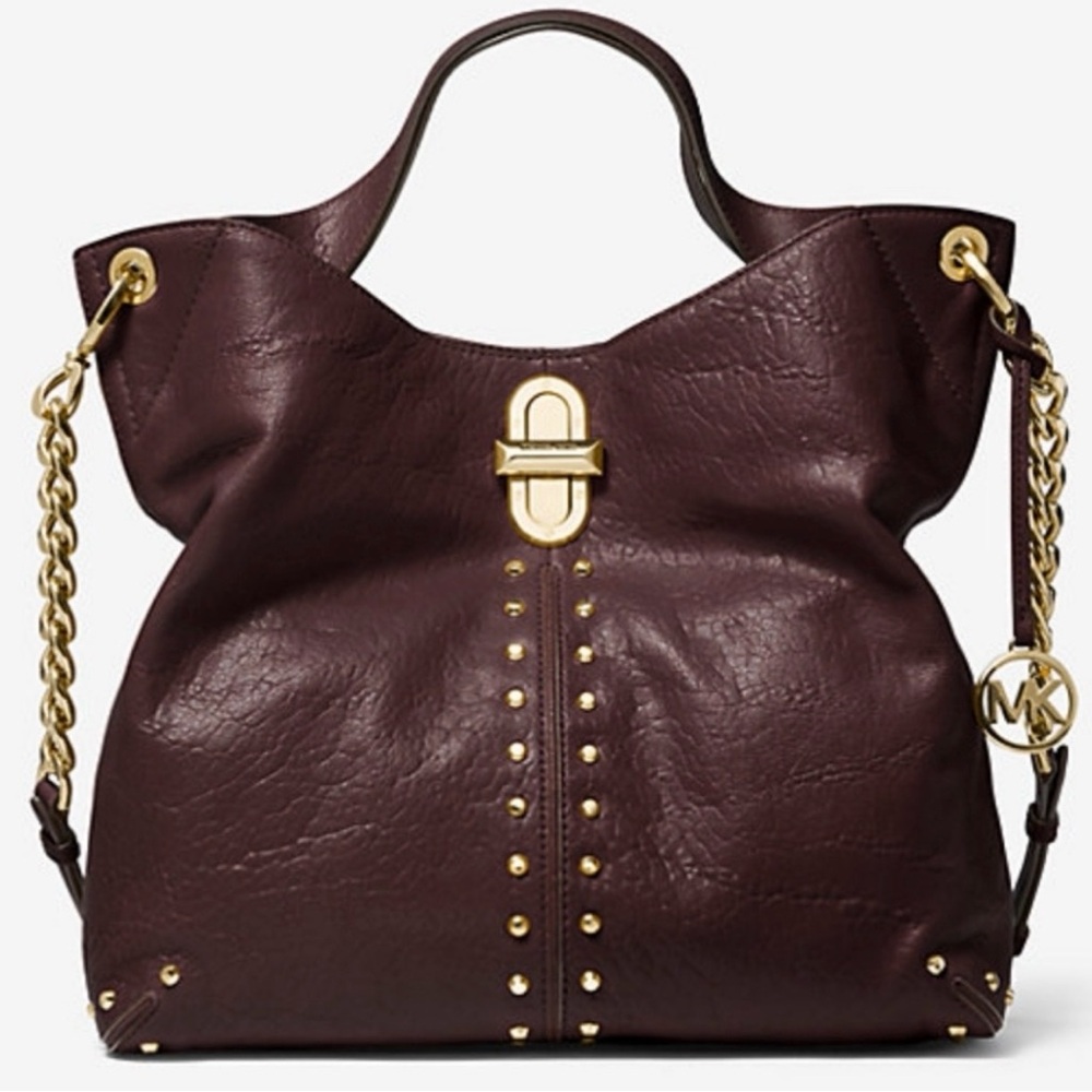 Michael Kors Uptown Astor Legacy Large Leather Shoulder Tote-Plum,Purple